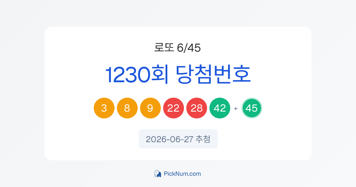 로또당첨번호조회 동행복권 로또 6/45 제1230회(2026년 6월 27일) 복권 당첨 결과 로또당첨…